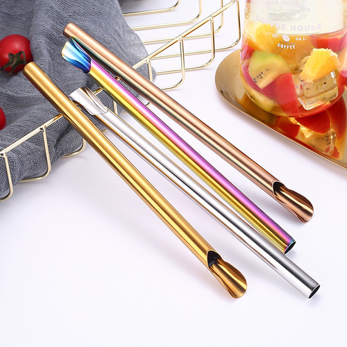 Cross-border exclusive supply of new 304 stainless steel straws, food-grade creative pearl milk tea straw spoons, smoothie straws