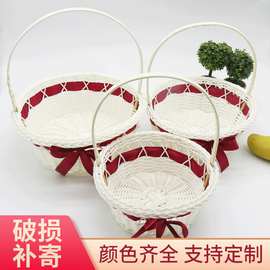 婚礼手工编织花篮定 制 仿藤编制手提收纳篮 水果面包新娘花篮