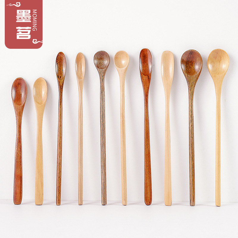 Nanmu Lotus Cuchara de madera pequeña de estilo japonés creativo Cuchara de miel Cuchara de licuadora de leche de café Cuchara de mango largo pequeña para el hogar al por mayor