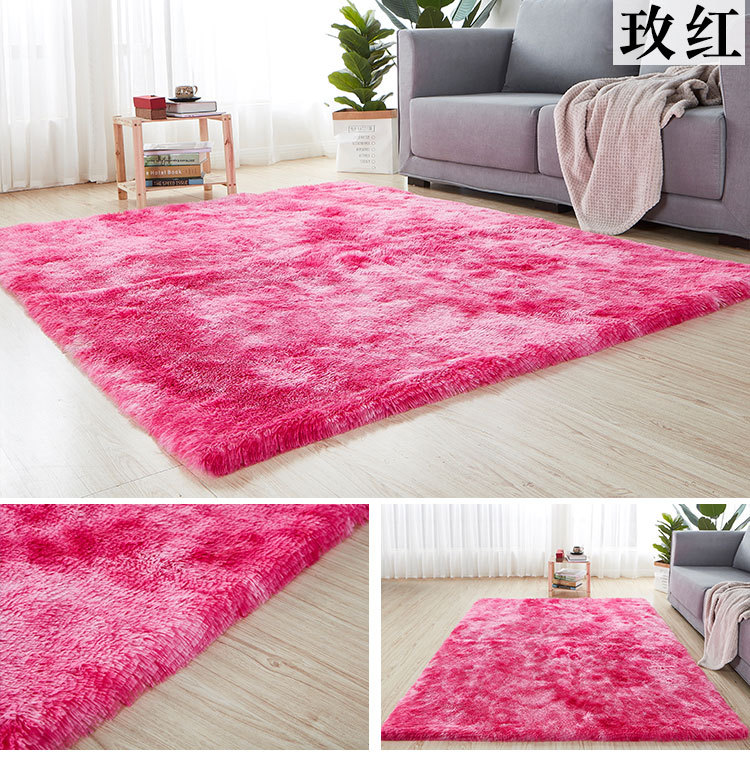Alfombra teñida de seda de felpa de pelo largo transfronterizo, alfombra de piso, sala de estar, dormitorio, manta de cama resistente a la suciedad y fácil de cuidar