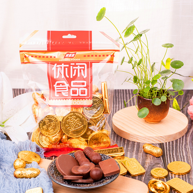 肯莱芙袋装混合巧克力金币元宝花生金条巧克力500g婚庆喜糖批发