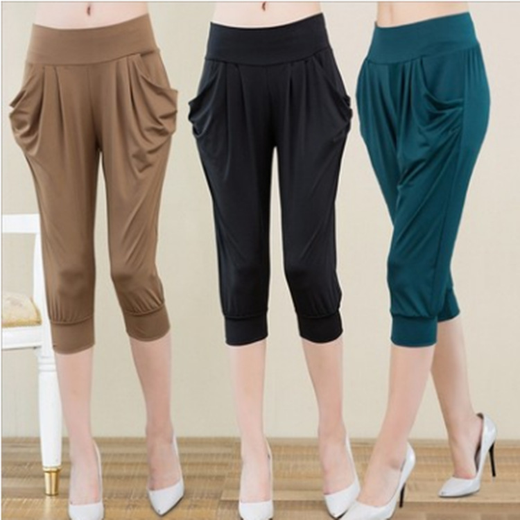 Milk silk cropped harem pants summer plus size leggings stretch slimming cropped pants women's pants factory wholesale Milk silk cropped harem pants summer plus size leggings stretch slimming cropped pants women's pants factory wholesale