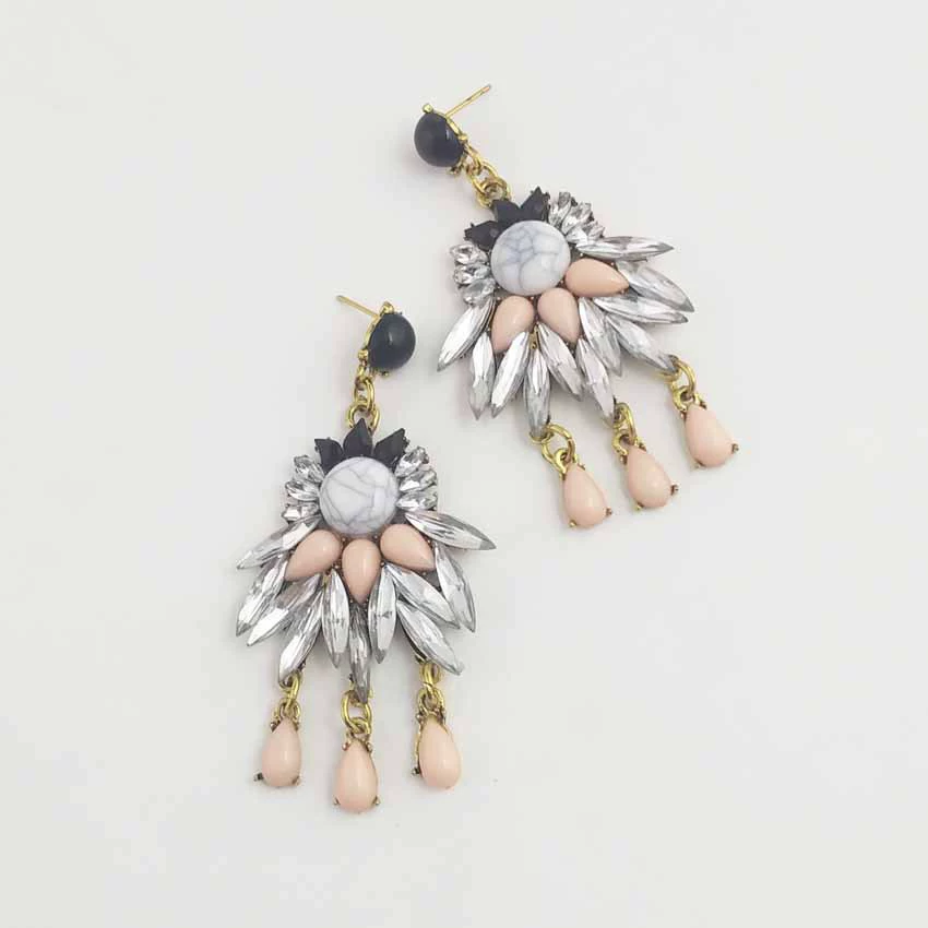 Fashionable earrings, European style, with gem, wholesale