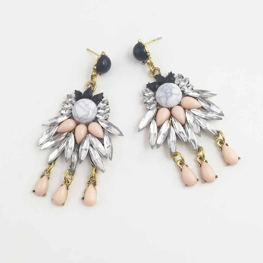Fashionable earrings, European style, with gem, wholesale