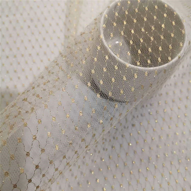 现货供应~热销款微弹锦纶密菱形圆点金线银线提花网纱 裙装等面料