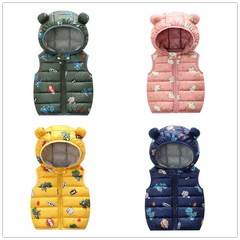 Children's clothing 2022 new cartoon style down cotton hooded printed vest candy color light jacket for small and medium-sized children