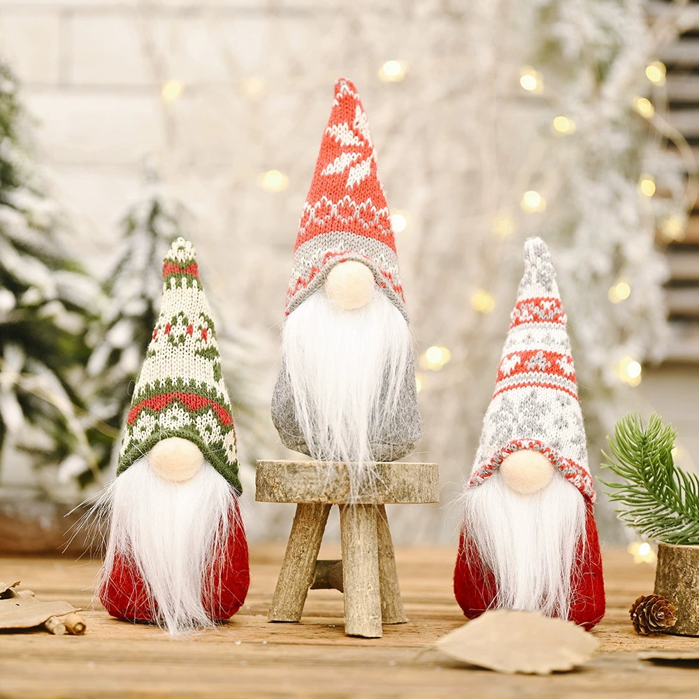  knitted hat christmas doll decoration with snowflakes, random hat pattern, 11.3×4.4×4 cm