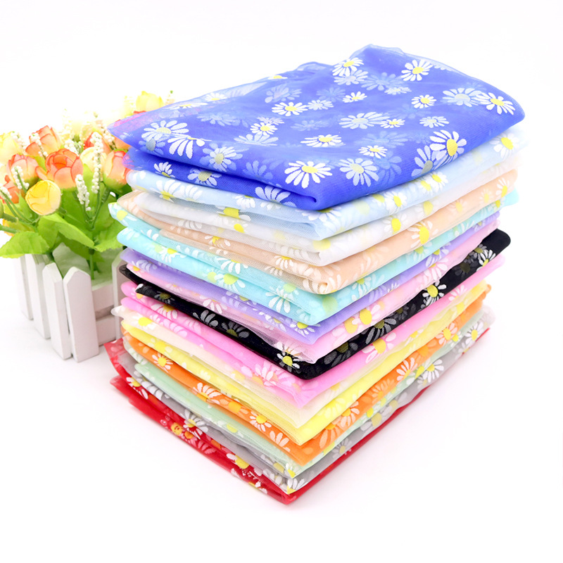 现货网眼布服装头巾蓬蓬裙面料网孔头饰发饰布料小雏菊网纱布