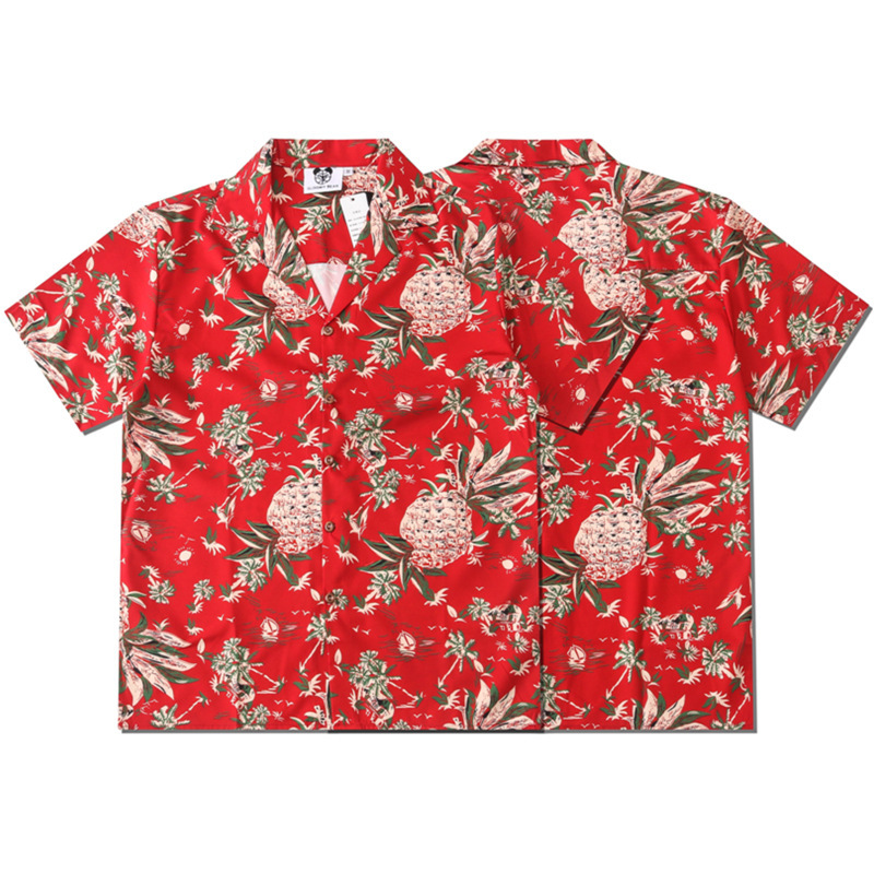 Factory men's and women's lovers outfit spring and summer tide brand loose lapel pineapple digital printing short sleeve shirt a generation of hair