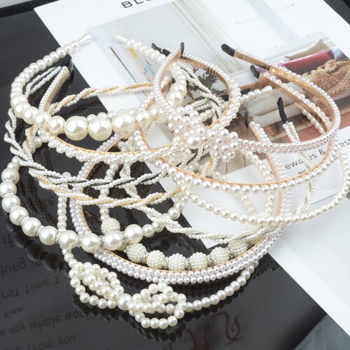 Pearl Hair Band Bridal Hair Accessory Hand-woven Pearl Knotting Braided Butterfly Knot Crown Hair Pin for Women Hair Accessory Wholesale