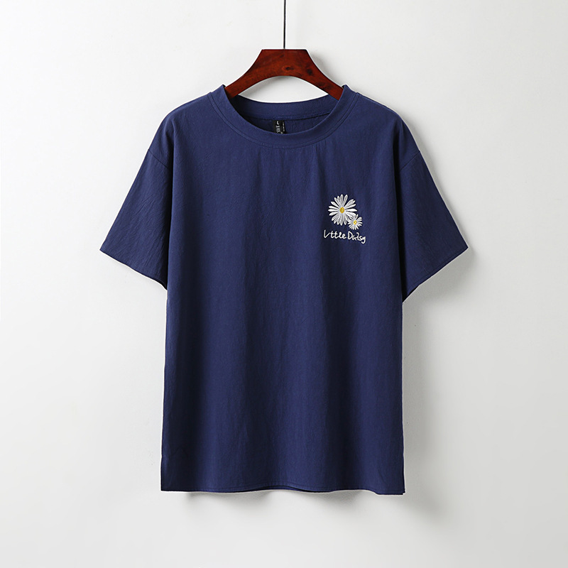 Plus Size Linen Short-Sleeved Men's Summer Loose-Fitting Men's Short-Sleeved Weather Embroidered Shirt Men's 5-Point Short-Sleeved T-Shirt Men