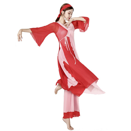 Honghua classical dance clothing, gauze dance practice clothing, elegant ancient Chinese style belly dance performance clothing