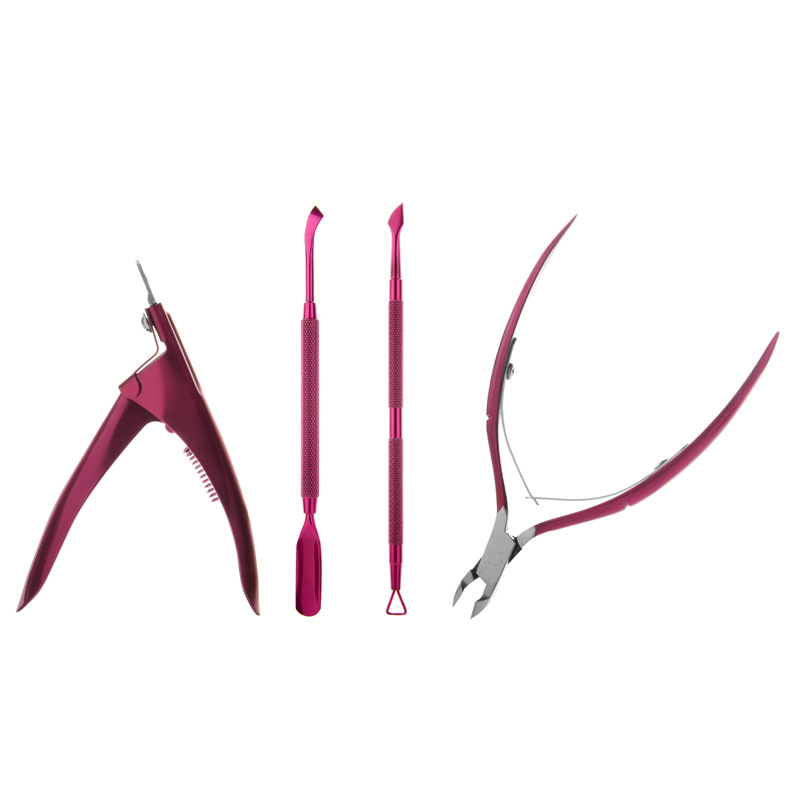 Red exfoliating manicure tools set stainless steel for nails