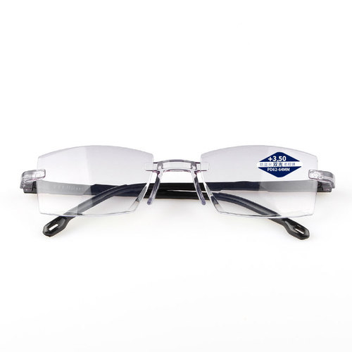 Bifocal reading glasses for men and women, both far and near, anti-blue light, masonry edge-cut rimless reading glasses, wholesale street stalls