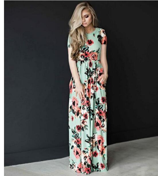 Summer Floral Pattern Dress round Neck Long Sleeve Women's Fashion 2022 Wish Hot Selling Export European American Style Large Stock Available_ecoleips.com