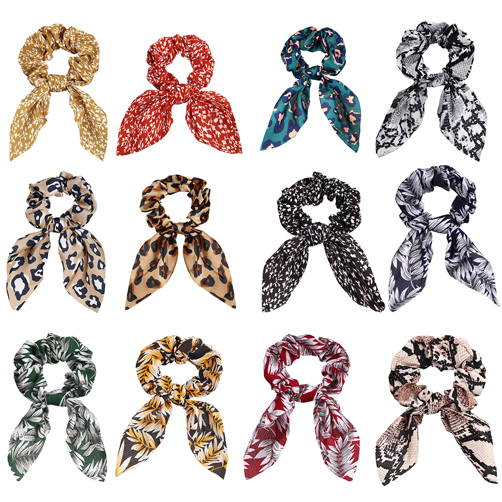 641401 Han Zhishang European and American New Rabbit Ears Leopard Print Large Intestine Ring for Women Aliexpress Amazon Hair Tie