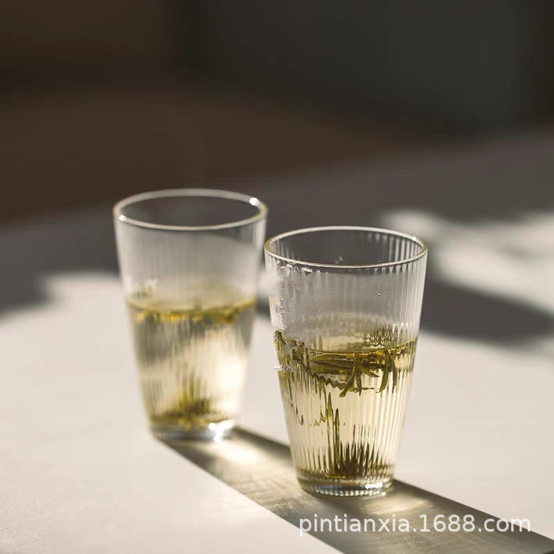 日式玻璃杯耐高温手工条纹小茶杯茶碗主人杯子透明绿茶杯品鉴杯