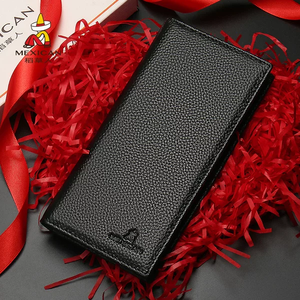 Scarecrow Long Wallet Men's Business Genuine Leather Large Capacity Ticket Holder Multi-Card Holder Thin Casual Wallet Wallet for Youth