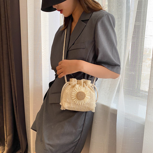 Forest style woven bucket bag women's bag new  summer straw bag cross bag Korean version cute one-shoulder crossbody bag