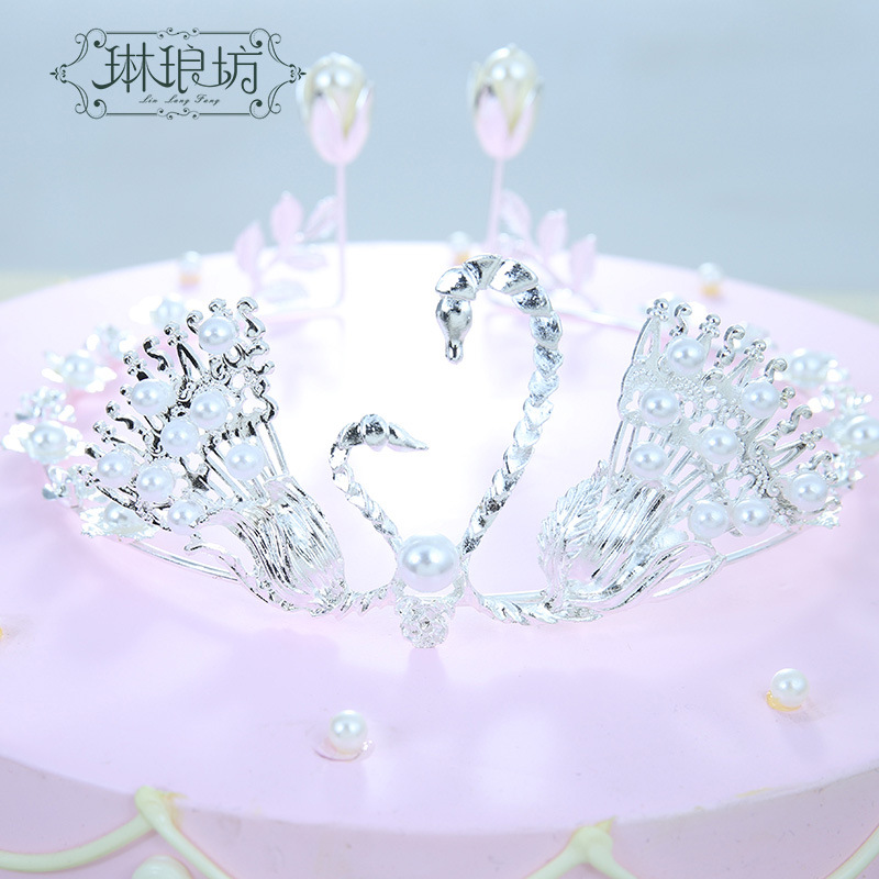 Esmerilado perla corona flor pastel decoración rojo blanco aleación princesa redondo ramo floral material