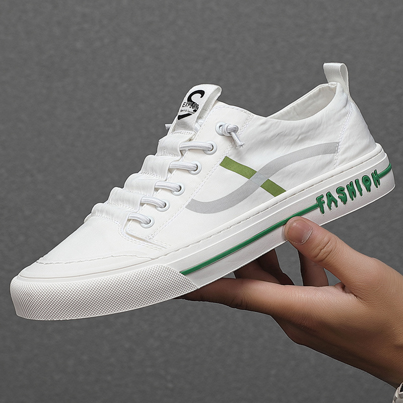 Ice Silk Canvas Shoes Men's Summer Breathable Korean Style Fashionable Low-cut White Shoes Men's All-match Casual Sports Shoes