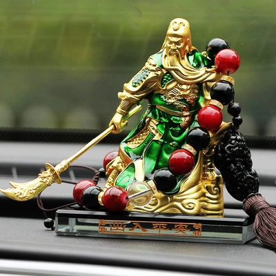 Car ornaments | supplies creative car perfume - god-of-war-guan-gong-13107cm-goldengreen-robe-lucky-beads