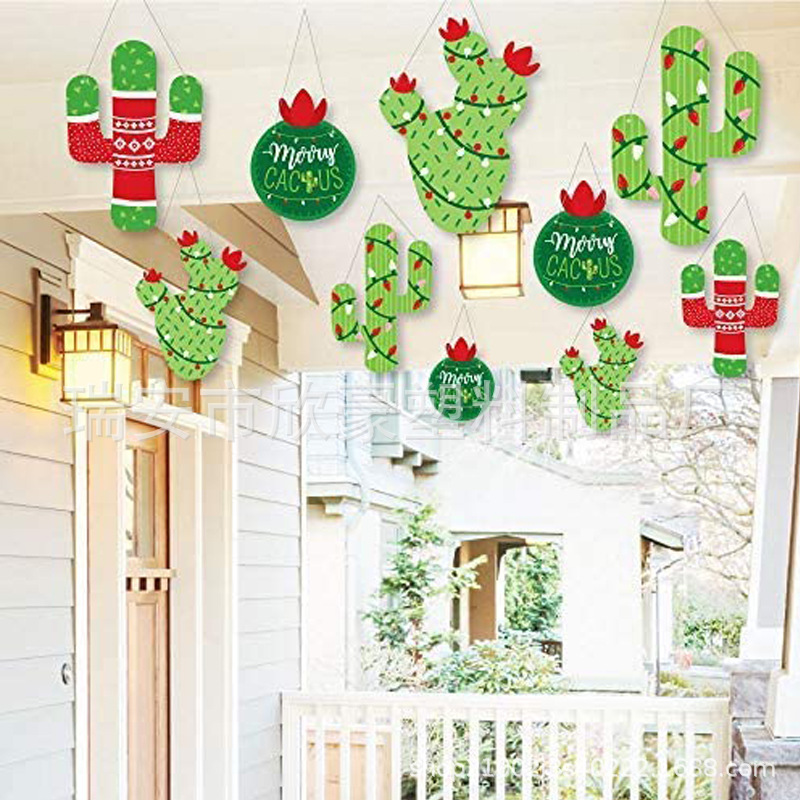 2025创意圣诞仙人掌派对装饰 树挂装饰悬挂室内外夜光门廊挂件牌