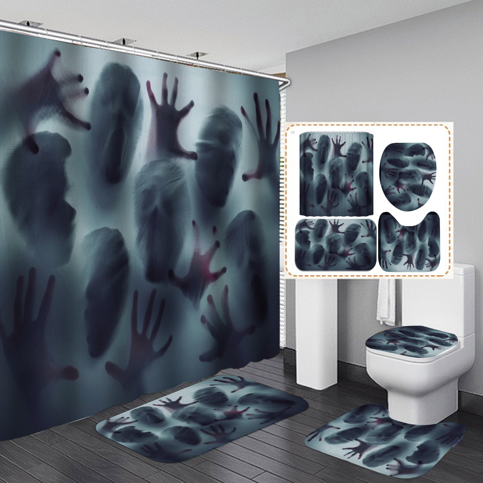Nuevos productos transfronterizos Halloween HD impresión digital impermeable poliéster baño baño partición cortina de ducha suministro directo de fábrica