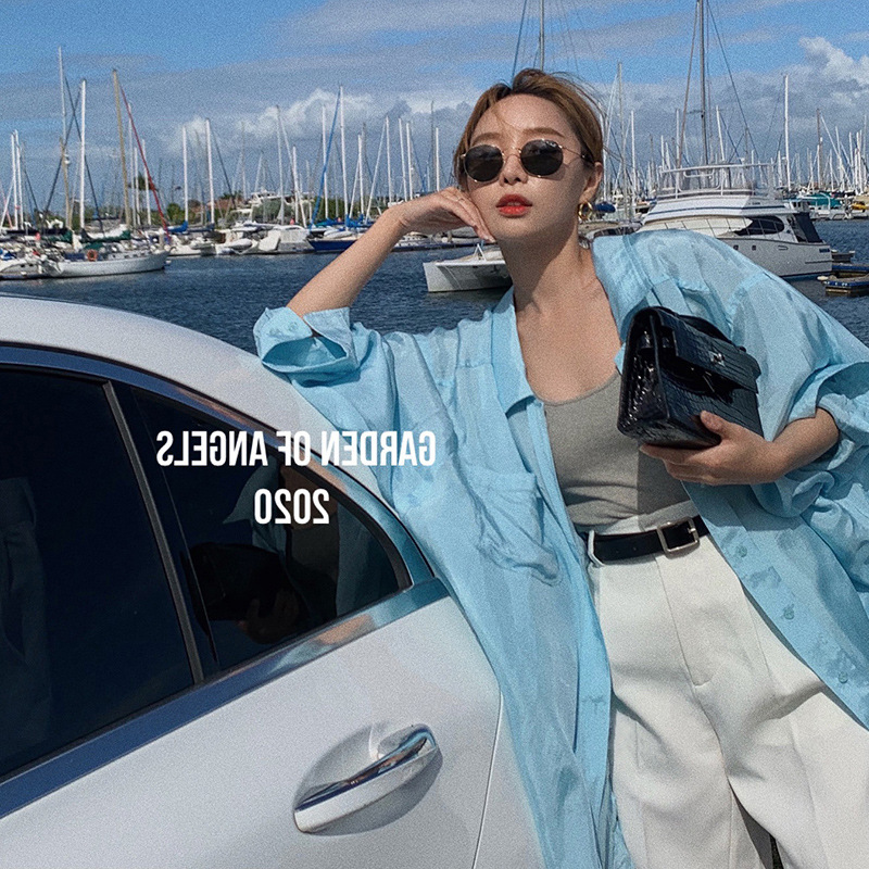 Fine Pleated Craft Internet Celebrity Soft Loose Practical Pie oversize Shirt Shoulder Shaped Shoulder Shape Sun Protection Shirt ins Trendy