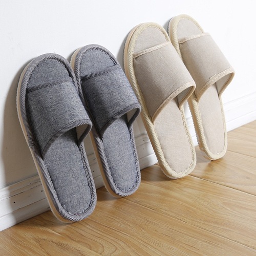 Four Seasons Retro Solid Color Coarse Cloth Hotel B&B Home Slippers Female Couple Simple Indoor EVA Floor Cotton Slippers