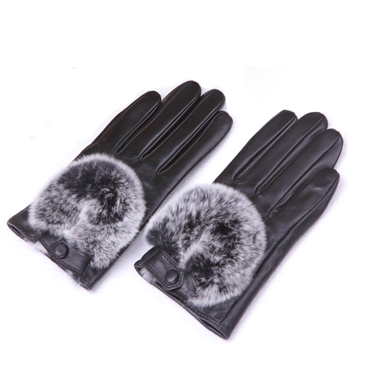 Guantes calientes de piel de oveja de las nuevas mujeres de moda de piel de conejo Rex boca estilo coreano Otoño e Invierno forrado de lana a prueba de frío guantes