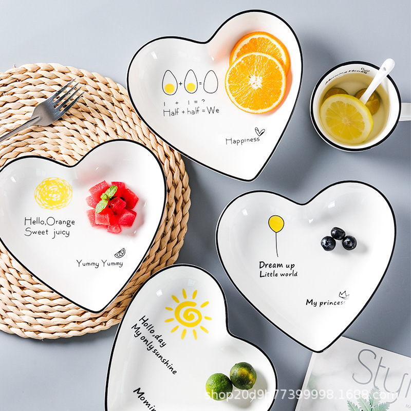 Creative Ceramic Plate Nordic Style Love Breakfast Plate Pastry Plate Dessert Plate Fruit Plate Dried Fruit Plate Cute Dish
