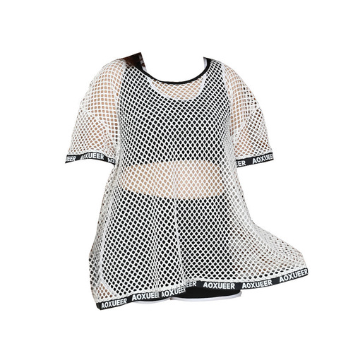 Plus size swimsuit for fat mm women's split three-piece mesh blouse, loose and slimming, belly-covering hot spring swimwear manufacturer wholesale