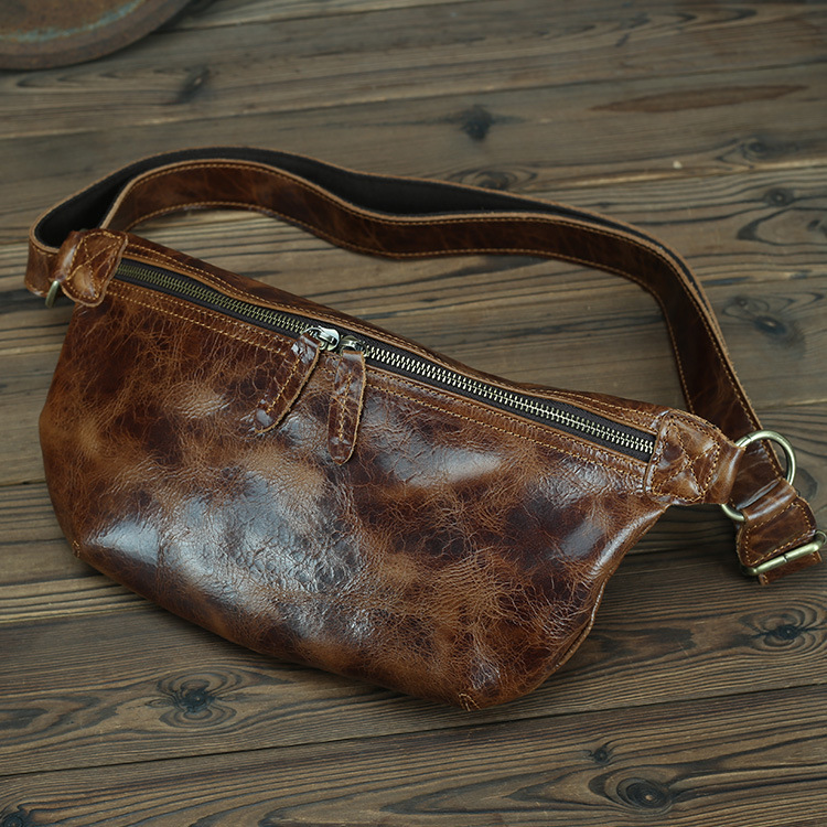 Guchao Ke verano nuevo estilo bolso de cuero para hombre bolso de pecho de cuero de caballo loco retro capa de cuero bolso de mensajero de hombro bolso de marea