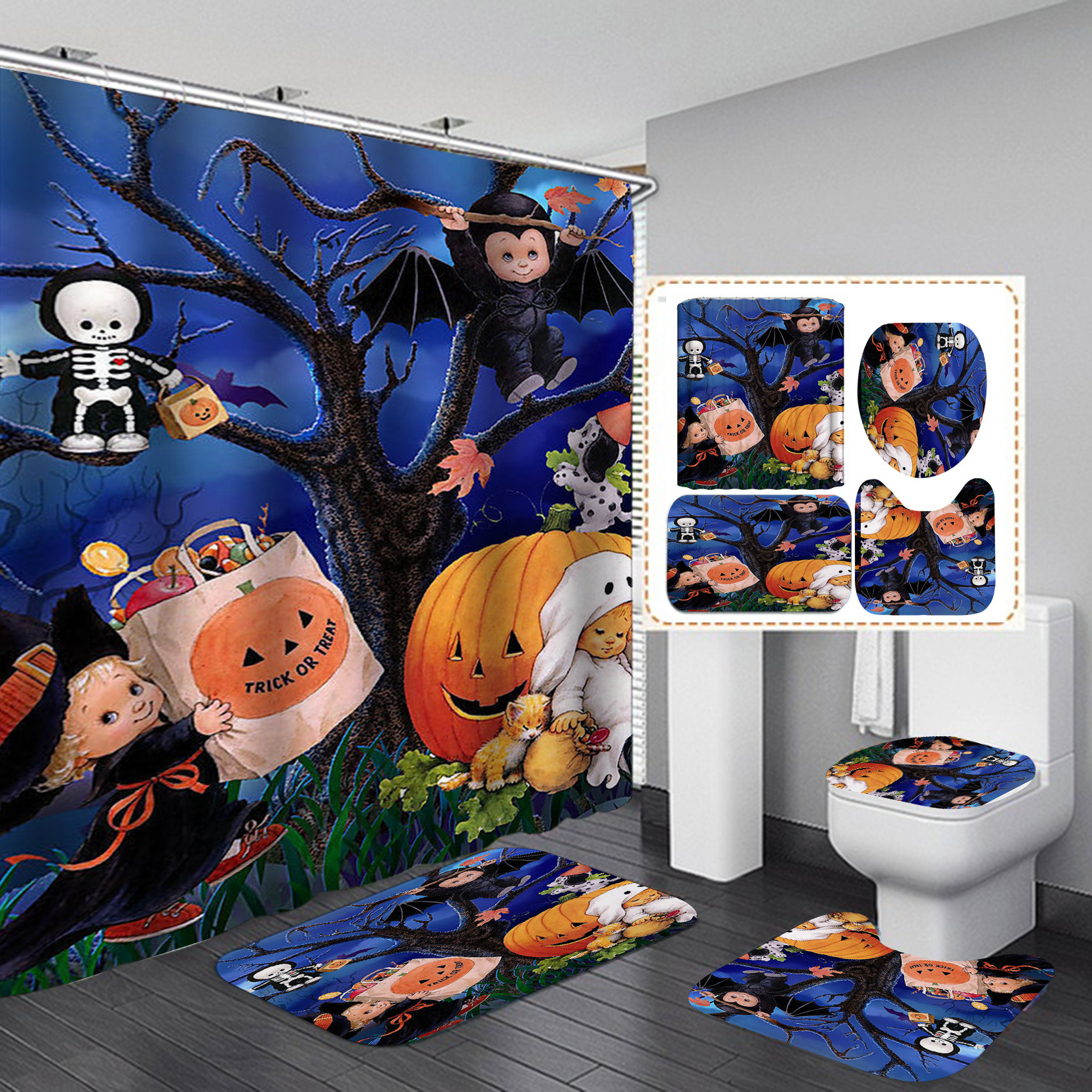 Transfronteriza caliente Impresión digital impermeable poliéster Halloween baño partición ducha cortina fábrica suministro directo Cortina de ducha al por mayor