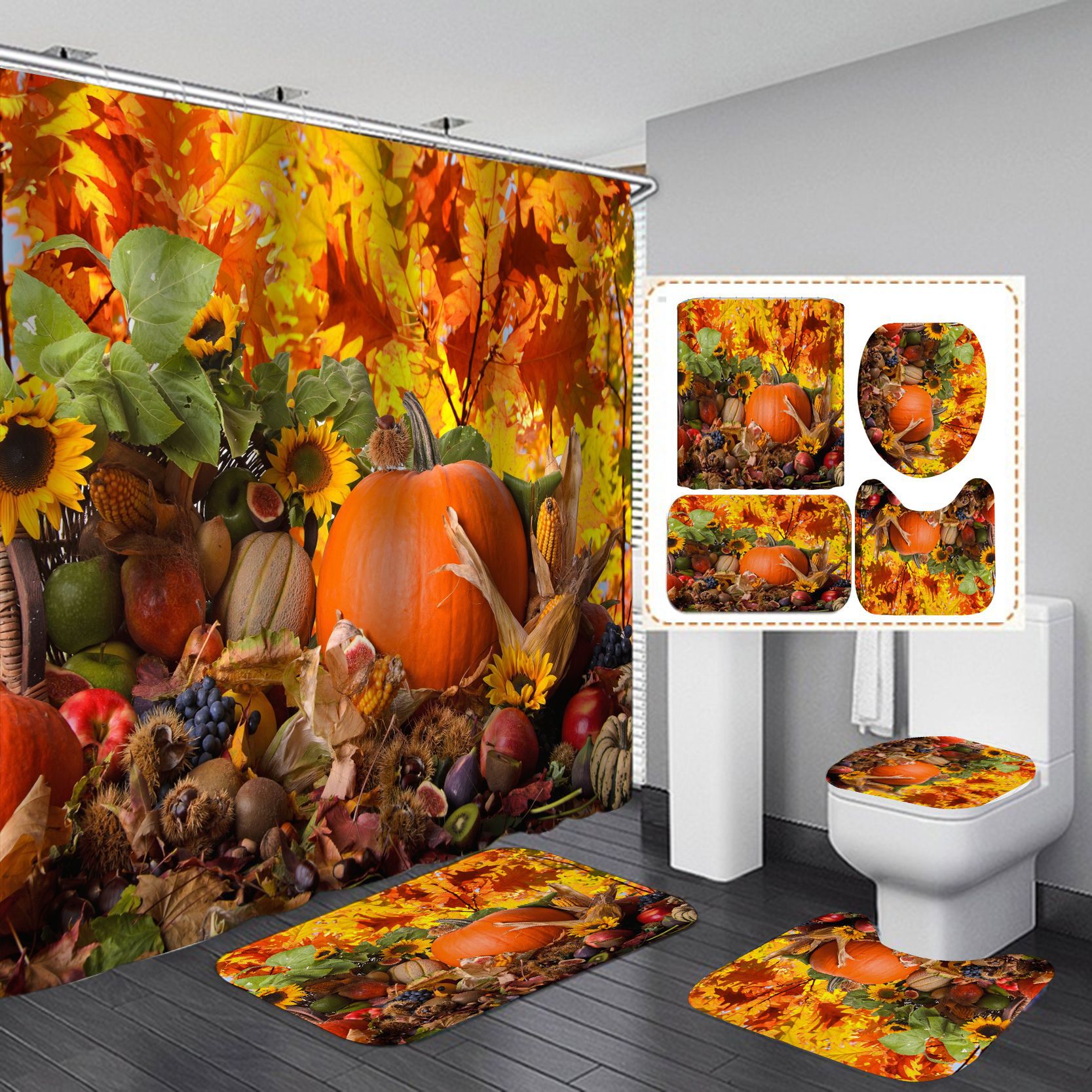 Amazon e-commerce HD Baño de impresión digital Cortina de ducha de Halloween Baño de hotel Cortina de ducha de separación húmeda y seca