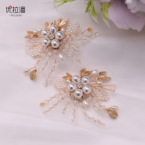 Youlapan bridal wedding shoes, floral high-heeled shoes, accessories clips, removable shoe buckles, upper decorations, shoe clips HX06