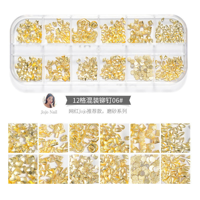 Nuevo estilo clavo remache joyería caja larga mixta japonés clavo Rosa oro metal estrella Luna hueco parche de uñas image 10