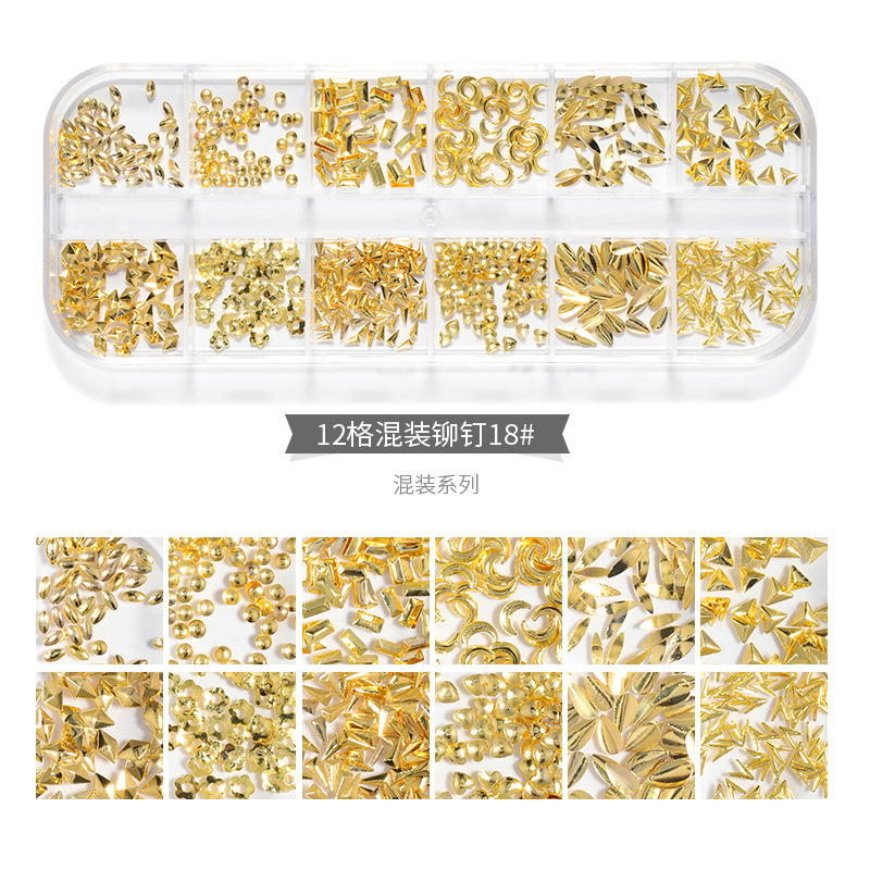 Nuevo estilo clavo remache joyería caja larga mixta japonés clavo Rosa oro metal estrella Luna hueco parche de uñas image 12