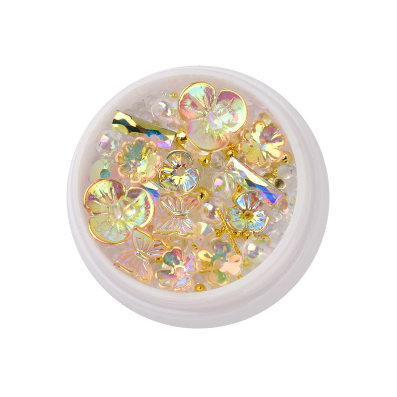Verano popular celebridad en línea arte de uñas hielo transparente Flor Mariposa joyería color mágico Concha flor uñas rhinestone micro cuentas decorativas conjunto caja