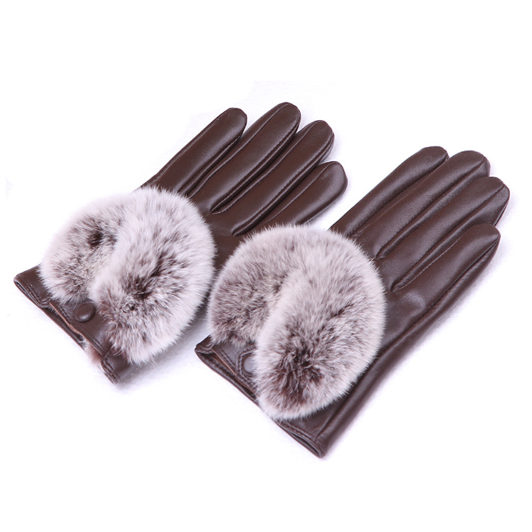 Guantes calientes de piel de oveja de las nuevas mujeres de moda de piel de conejo Rex boca estilo coreano Otoño e Invierno forrado de lana a prueba de frío guantes