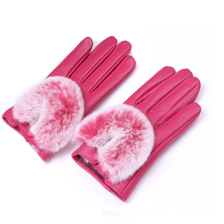Guantes calientes de piel de oveja de las nuevas mujeres de moda de piel de conejo Rex boca estilo coreano Otoño e Invierno forrado de lana a prueba de frío guantes