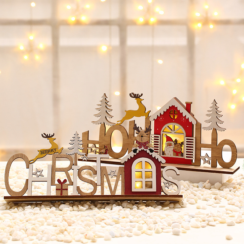 Navidad grabado láser de madera DIY montado luminoso carta tarjeta Navidad decoración suministros adornos luminosos
