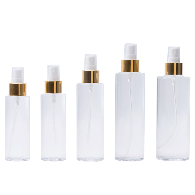 En stock plástico transparente hombro plano tóner plástico PET botella de embalaje cosmético Xumin material de embalaje Xumin