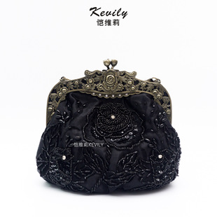 Now "Kai Weili Rose Embroidered Sequins Embroidered Beads Evening Bag Retro Cross-border Dress Party Cheongsam Handbag