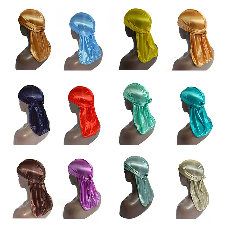 亚马逊热卖仿真丝长尾海盗帽 SILKY durag印花弹力包头巾百搭