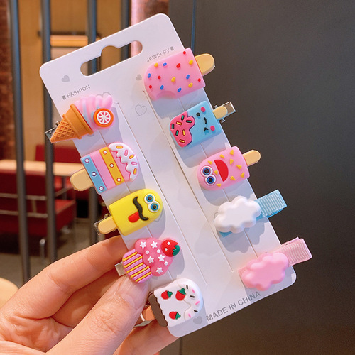 New Cream Ice Cream Children's Cartoon Hairpin Korean Cute Fruit Headdress Rainbow Princess Bangs Hairpin Hair Accessory