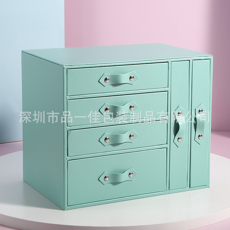 厂家大容量多层抽屉式饰品手表收纳盒PU皮革首饰盒珠宝箱批发