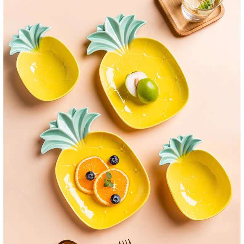 Pineapple Shape Plate Creative Ceramic Rice Plate Cute Fruit Plate Tropical Style Nordic Dish Plate Dinner Plate