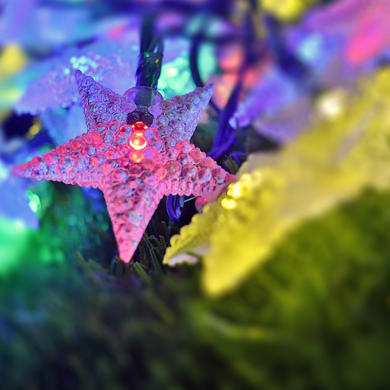 Solar estrella de cinco puntas estrellada LED estrella luz cadena patio paisaje luz con vacaciones de Navidad luz decorativa al aire libre